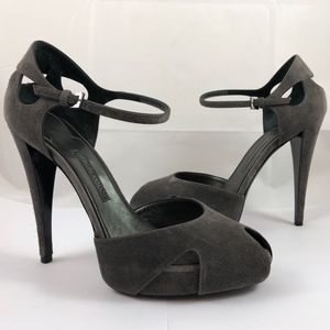 Giorgio Armani Suede Ankle Strap Peep Toe Pumps